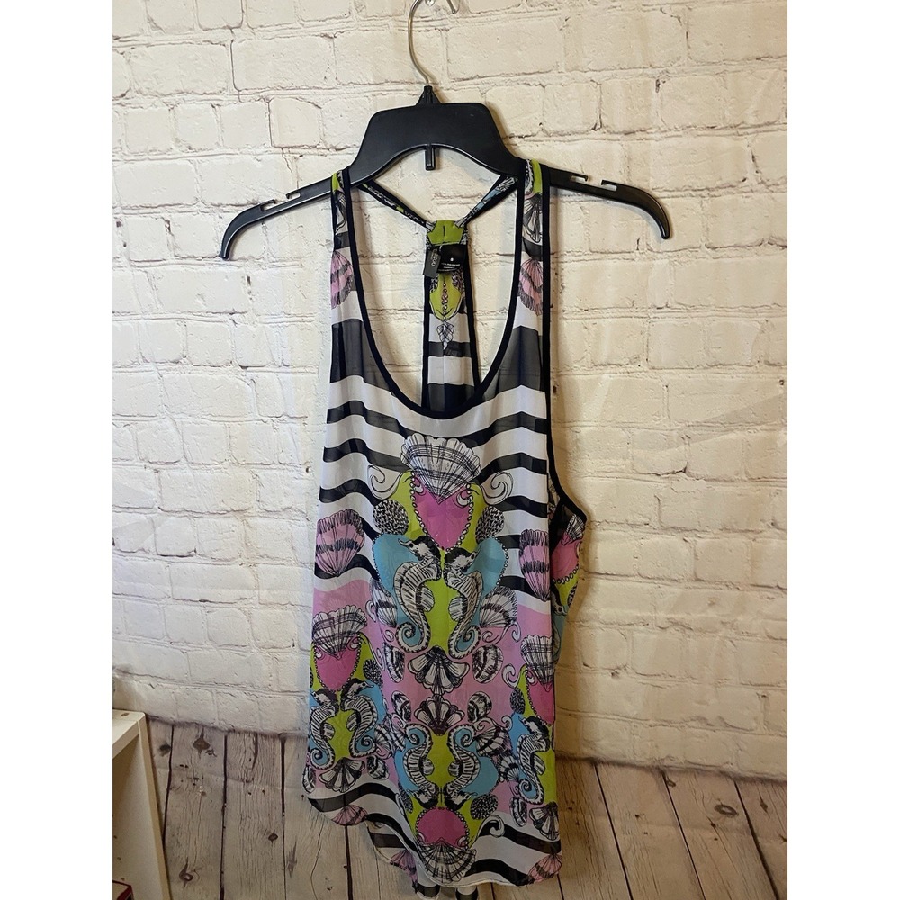 Bisou Bisou Sheer BHOH‎ Seahorse Stripped Print Tank Top Women Size | S